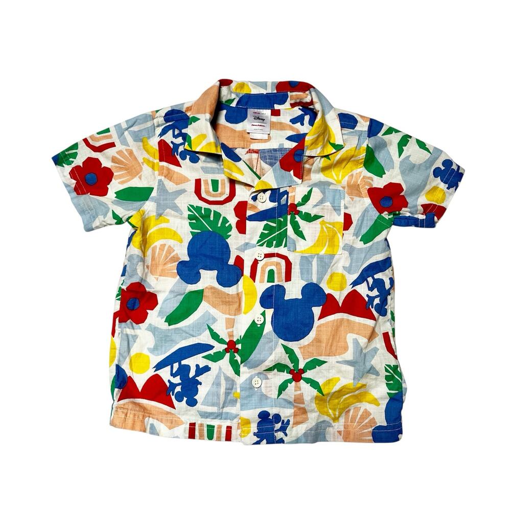 Hanna Andersson Disney Mickey Tropical Floral Button Up Shirt Size 4